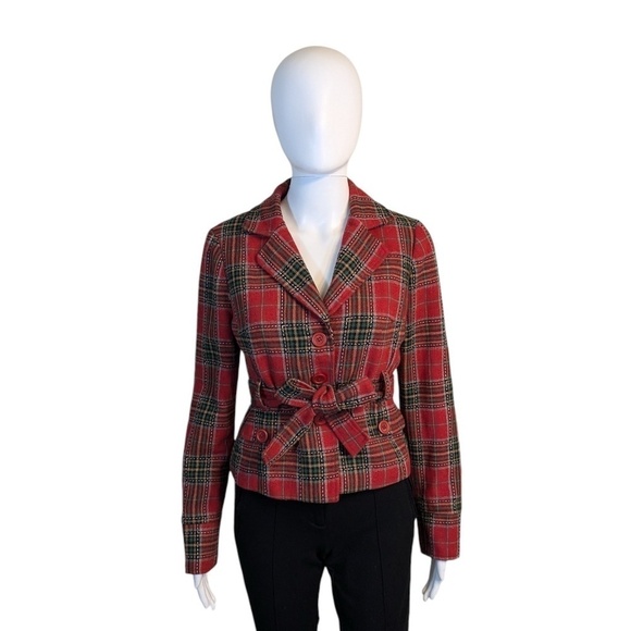 Forever Red & Green Plaid Jacket w/Tie Waist Juniors Size M - Picture 1 of 4